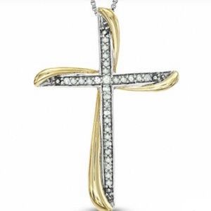 1/8 CT. T.W. Diamond Twist Cross Pendant in Sterling Silver and 14K Gold Plate